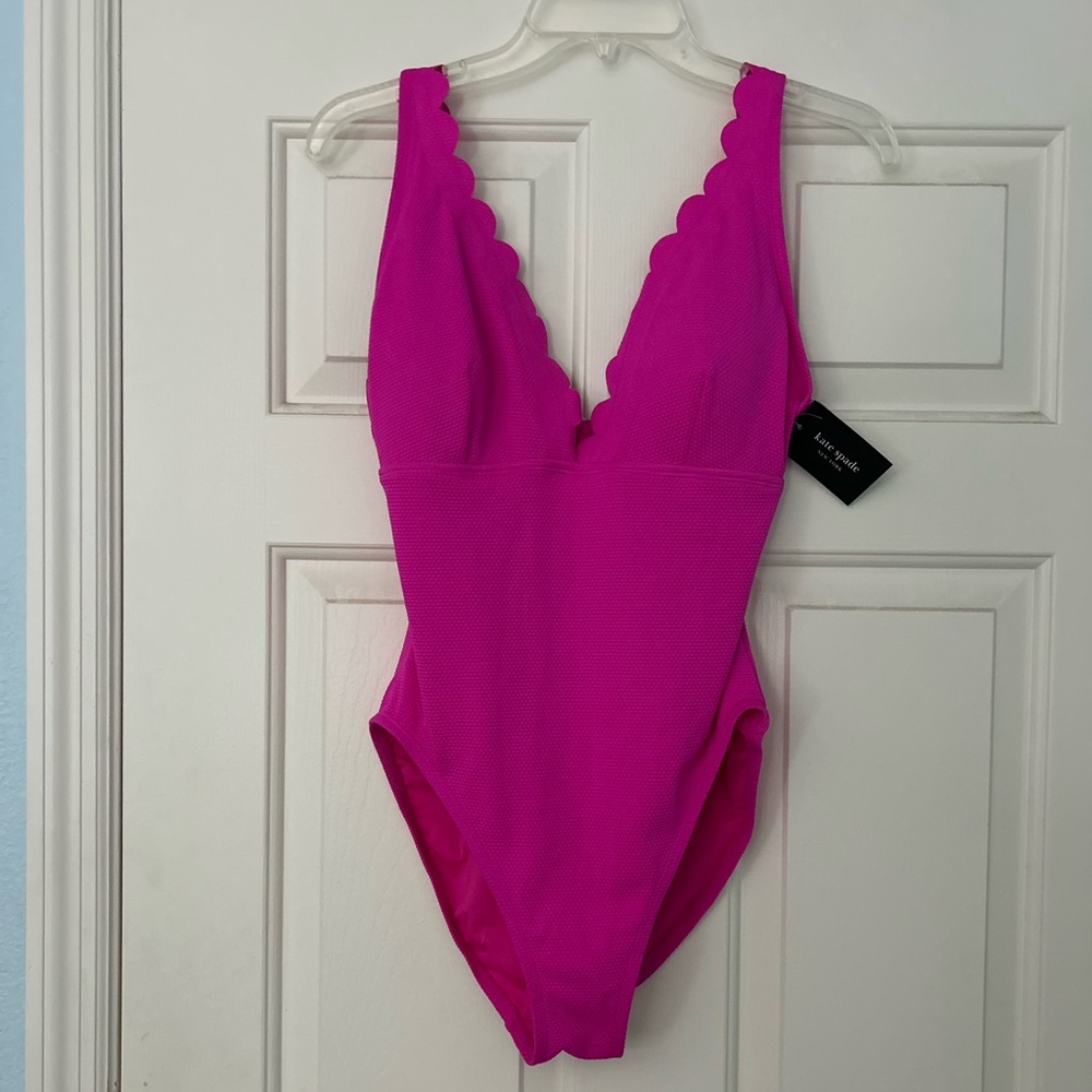 NWT Kate Spade. Hot pink textured one piece swimsuit. Size Large
